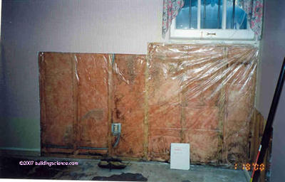 Photo_02: Interior frame wall with plastic vapor barrier