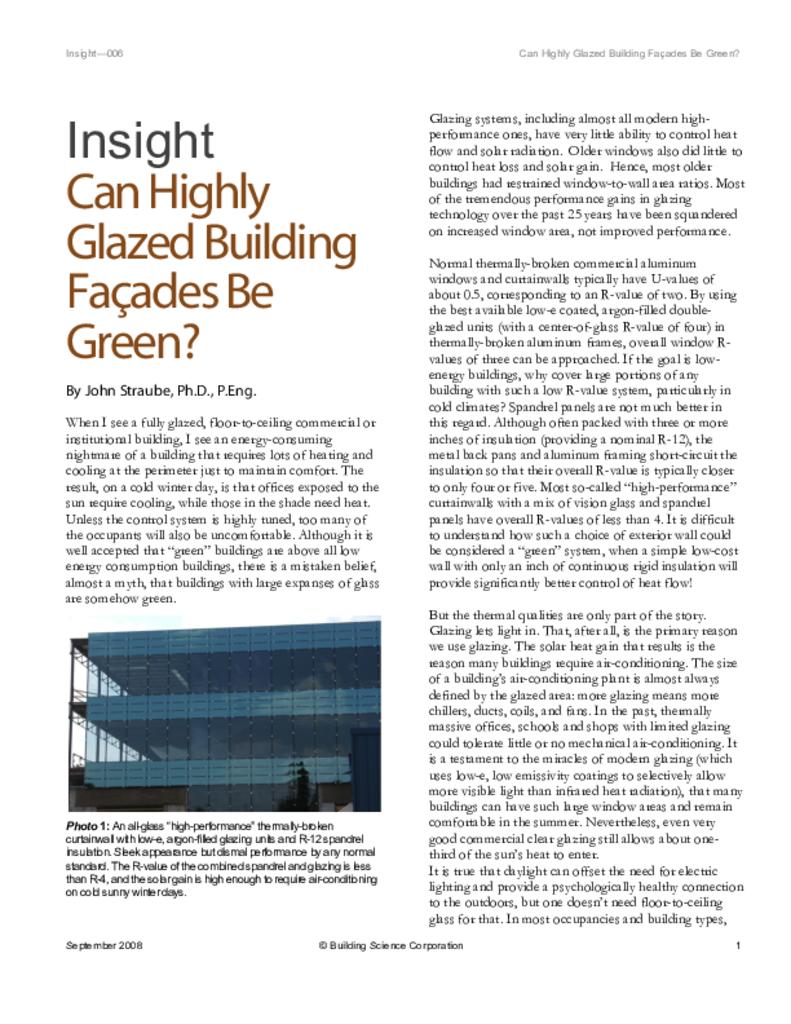 Can Highly Glazed Building Facades Be Green Bsc