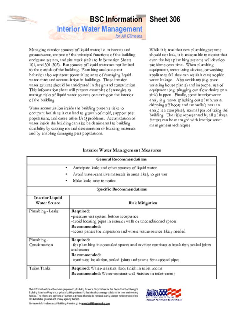Info306 Interior Water Management Building Science Corporation