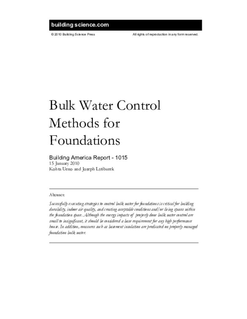 BA1015 Bulk Water Control Methods for Foundations Building Science
